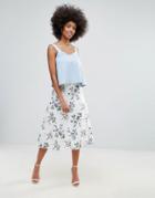 Darling Floral Embroidered Mesh A Line Skirt - Cream