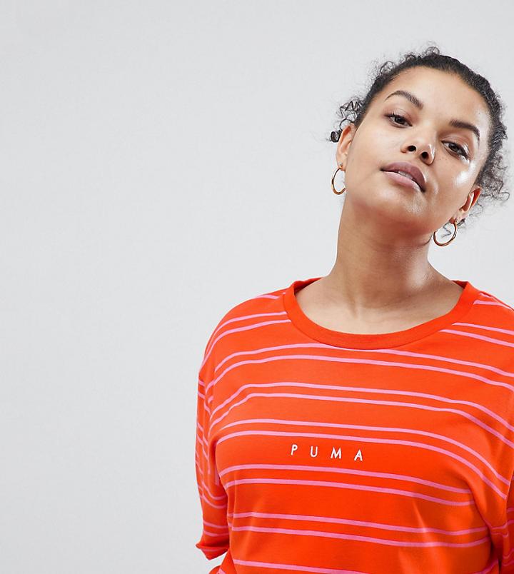 Puma Exclusive To Asos Plus T-shirt In Pink Stripe - Pink