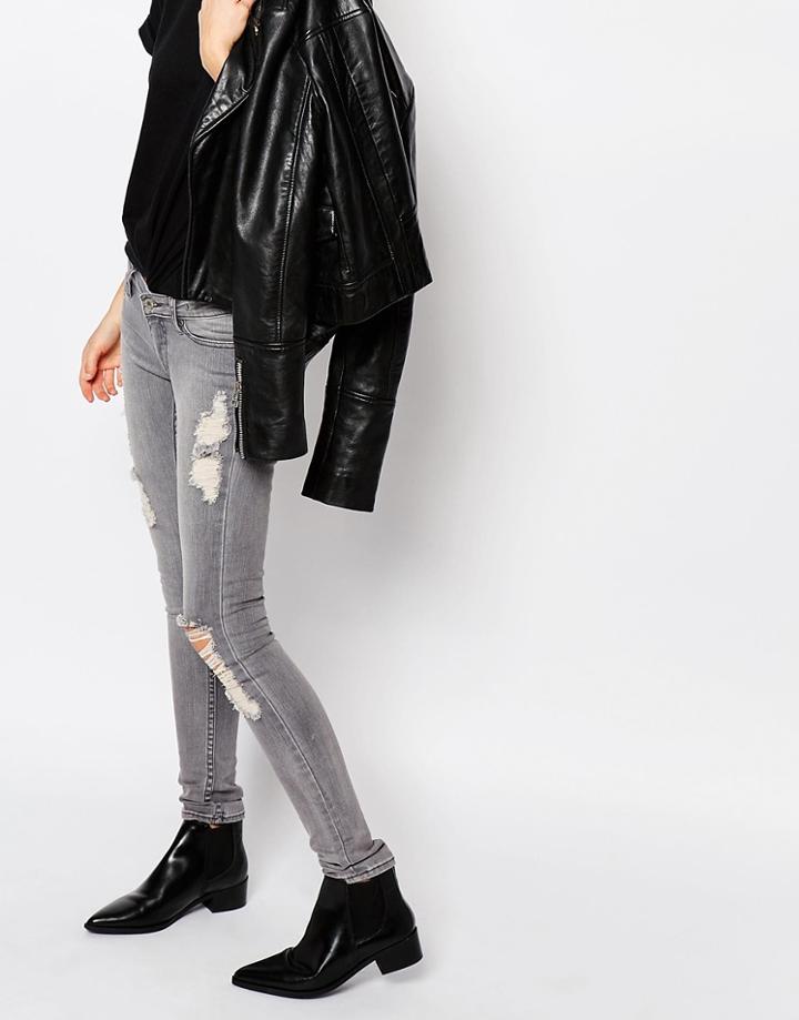 Cheap Monday Slim Low Rise Jeans With Distressing - Gray