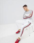 Asos Design Tracksuit Sweatshirt/skinny Joggers With Color Blocking And Side Stripes - Gray