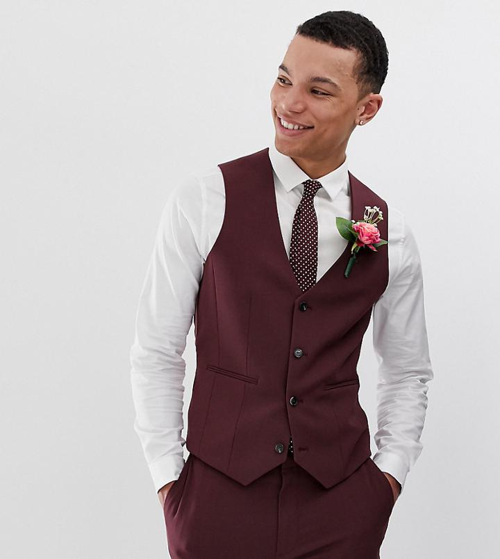 Asos Design Tall Super Skinny Suit Vest In Burgundy - Red