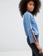 Asos Denim Top With Split Sleeves And Let Down Hem - Blue