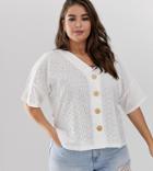 Asos Design Curve Button Through Top In Broderie - White