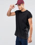 Asos Oversized Sleeveless T-shirt With Splatter Hem Print In Black - Black