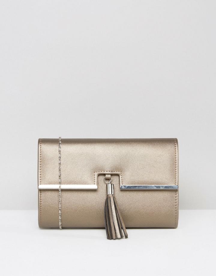 Chi Chi London Foldover Clutch Bag With Tassel Detail In Bronze - Bronze