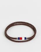 Tommy Hilfiger Leather Double Wrap Bracelet In Brown