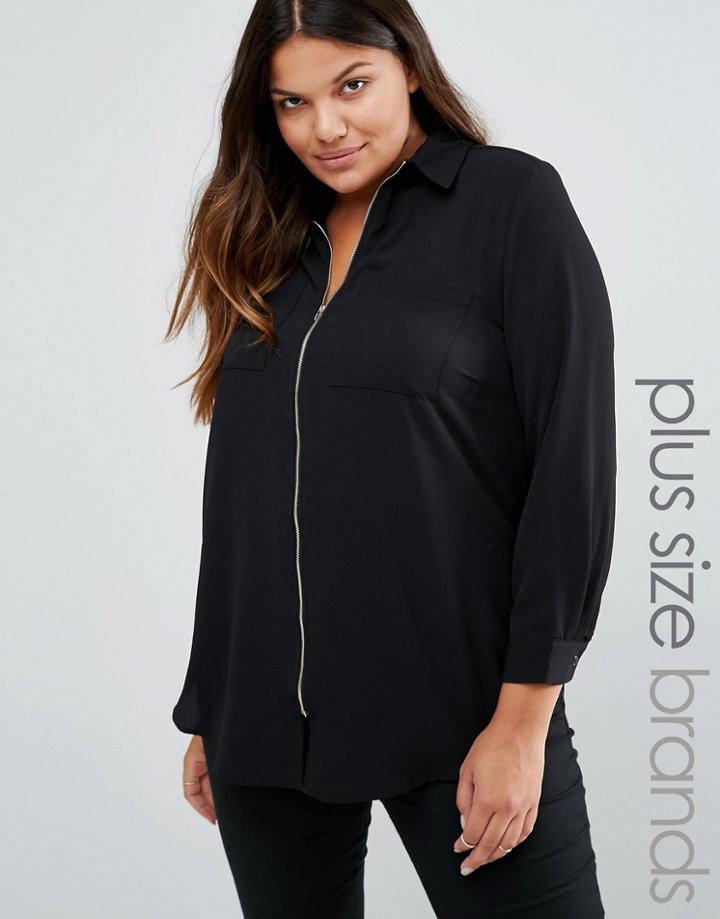 New Look Plus Zip Front Shirt - Green
