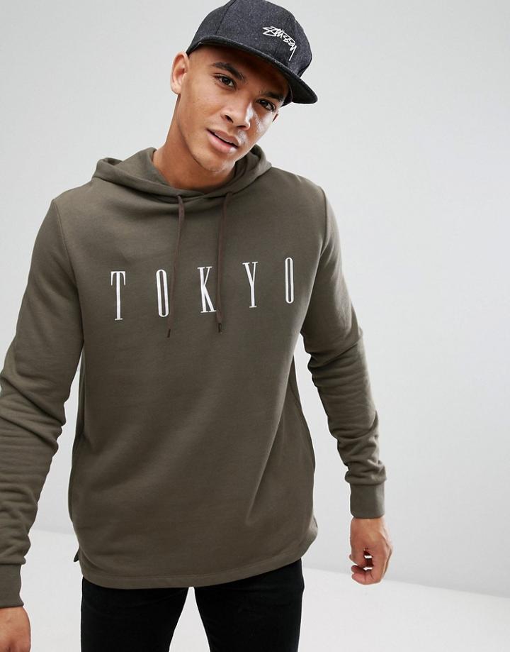 Asos Hoodie With Tokyo Print - Green