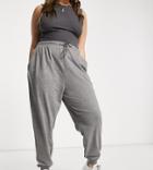 Asos Design Curve Basic Slim Sweatpants In Charcoal Heather-grey