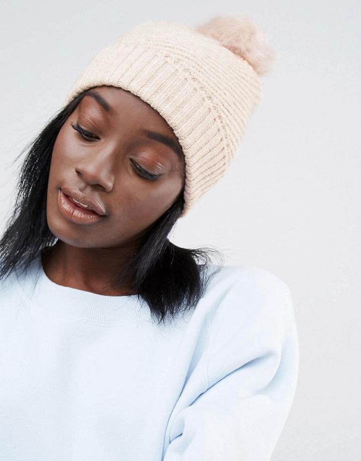 Aldo Diagonal Rib Pom Beanie - Pink