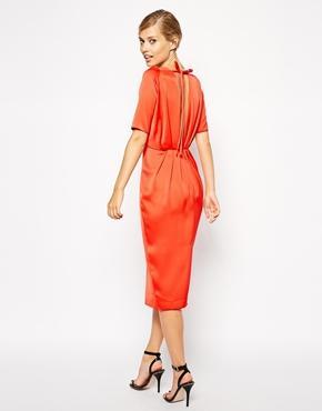 Asos Sleeved Drape Back Midi Dress - Red