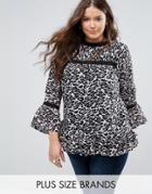 Koko Plus Top With Frill Sleeves And Peplum In Leopard Print - Multi