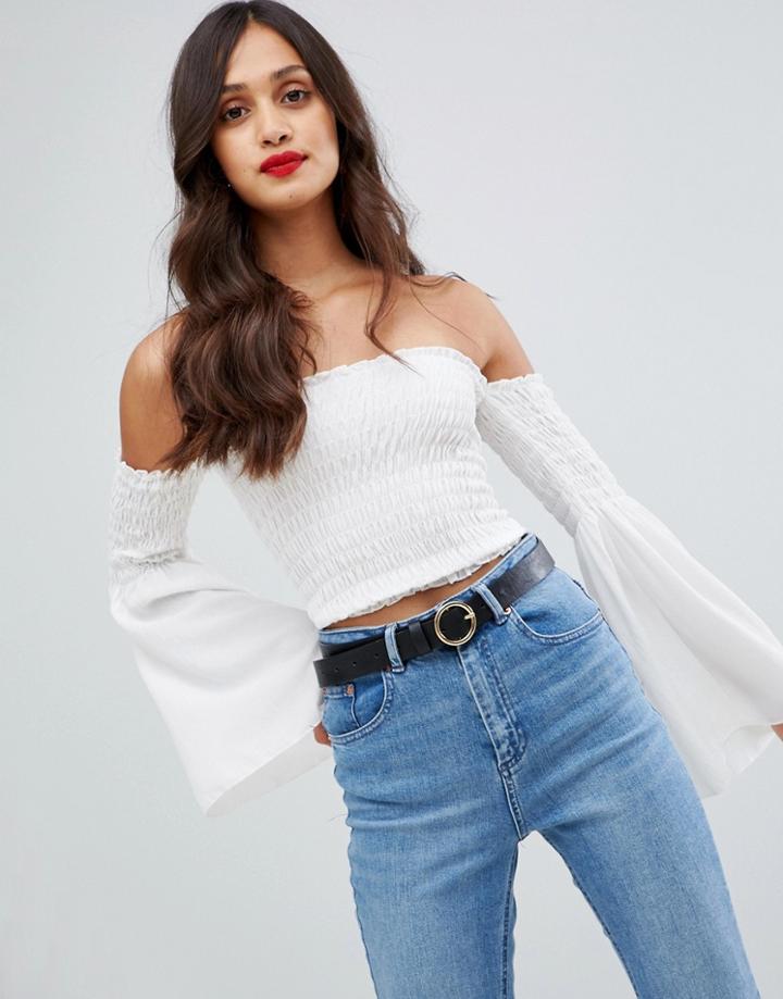 Ax Paris Bardot Top With Bell Sleeves - Cream