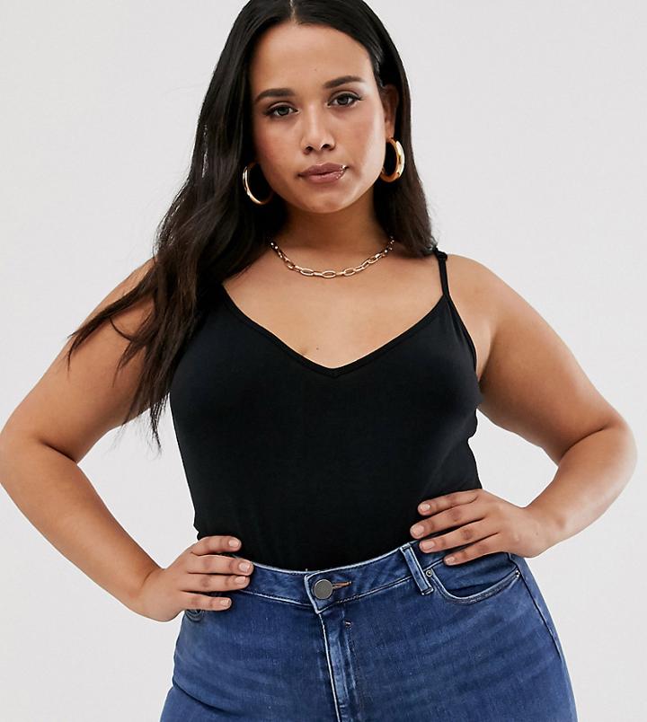 Asos Design Curve Ultimate Cami With V-neck In Black - Black