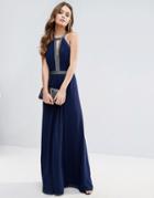 Lipsy Bandeau Fishtail Maxi Dress With Lace Detail - Navy