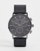 Asos Design Classic Watch With Gunmetal Sub Dials And Black Saffiano Strap