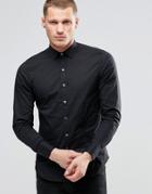 Replay Slim Stretch Poplin Shirt In Black - Black