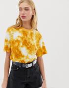 Monki Oversized Crew Neck T-shirt In Yellow Tie Dye - Multi