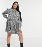 Daisy Street Plus Mini Smock Dress With Collar In Gingham Check-black