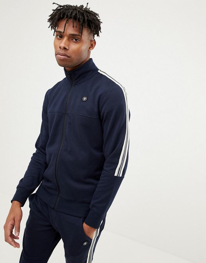 Jack & Jones Core Jersey Track Top With Arm Stripe - Navy