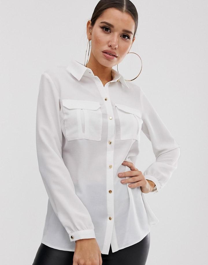 Lipsy Utility Shirt With Pocket In White - White