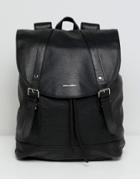Asos Design Leather Backpack In Black With Double Straps And Logo - Black