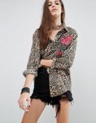 Reclaimed Vintage Boyfriend Shirt In Leopard Print With Rose Print - M