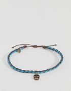 Classics 77 Blue & Brown Braided Anklet With Burnished Gold Skull Charm - Blue