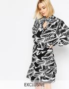 Gestuz Era Cinched Waist Dress In Mono Leaf Print - Multi