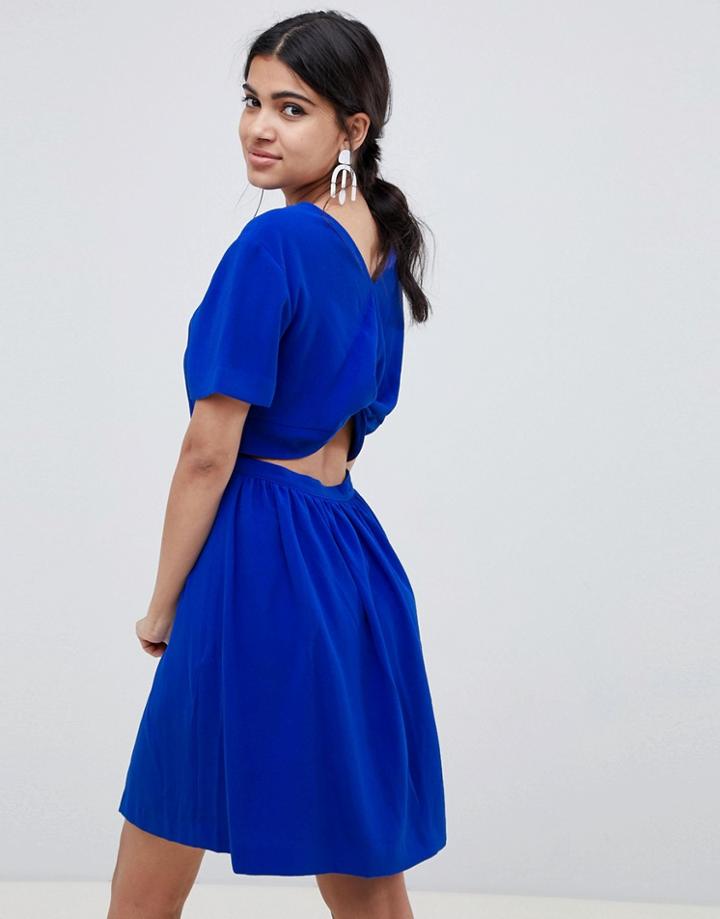 Suncoo Open Back Skater Dress - Blue