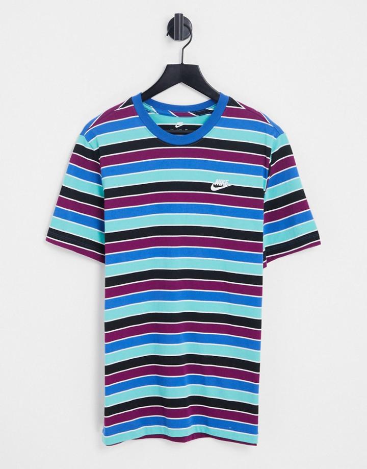 Nike Club Stripe T-shirt In Blue/multi