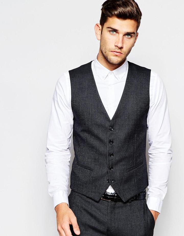Selected Homme Pin Dot Vest In Skinny Fit - Black