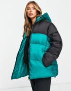 Asos Design Color Block Puffer Jacket In Green-blue