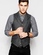 Asos Vest In Herringbone With Shawl Collar - Gray
