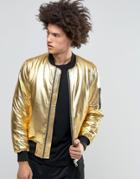 Asos Bomber Jacket With Ma1 Pocket In Gold - Gold