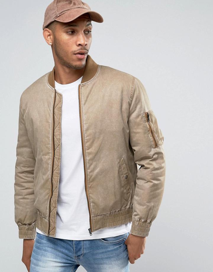 Asos Bomber With Wash & Ma1 Pocket In Tobacco - Tan