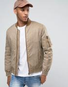 Asos Bomber With Wash & Ma1 Pocket In Tobacco - Tan