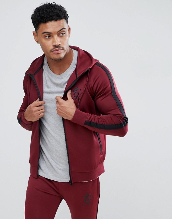 Gym King Logo Poly Hoodie In Burgundy - Red