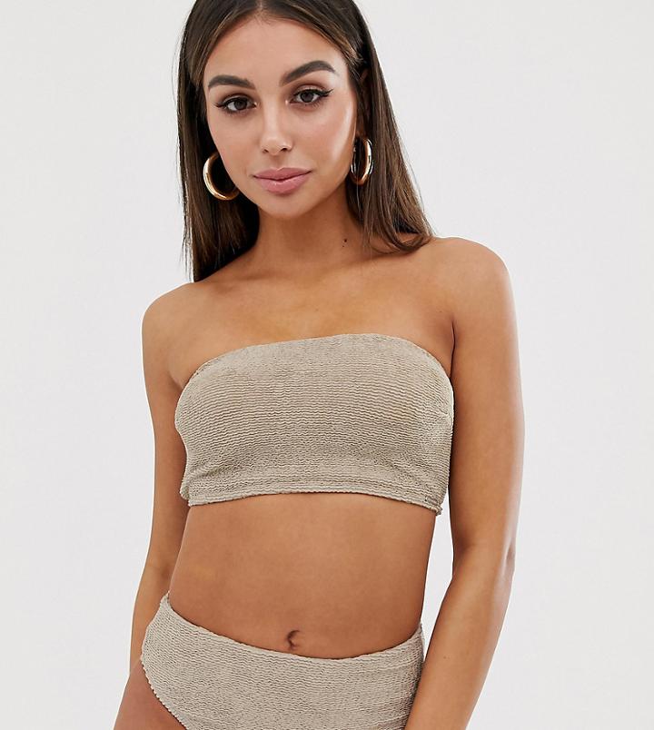 Free Society Exclusive Mix & Match Crinkle Bandeau Bikini Top In Taupe - Gray