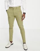Asos Design Wedding Skinny Wool Mix Pants In Sage Basketweave Texture-green
