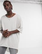 Asos Design Oversized Extreme Longline T-shirt With Half Sleeve In Drapey Textured Fabric-neutral
