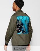 Reclaimed Military Jacket With Dragon Silk Panel - Green