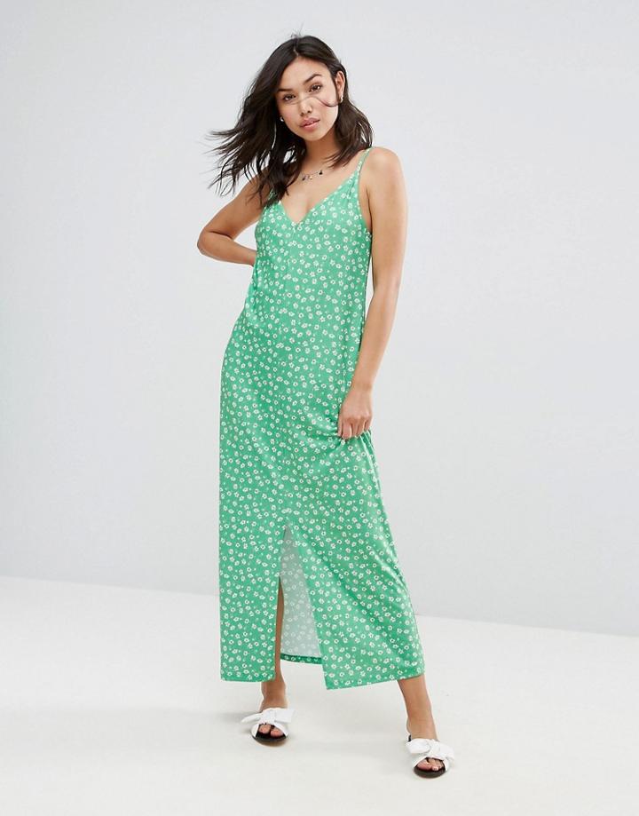 Asos Maxi Dress With V Back In Ditsy Print - Multi