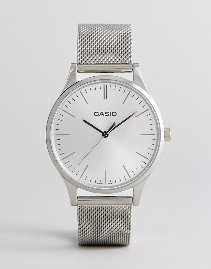 Casio Ltp-e140d-7aef Mesh Watch In Silver - Silver