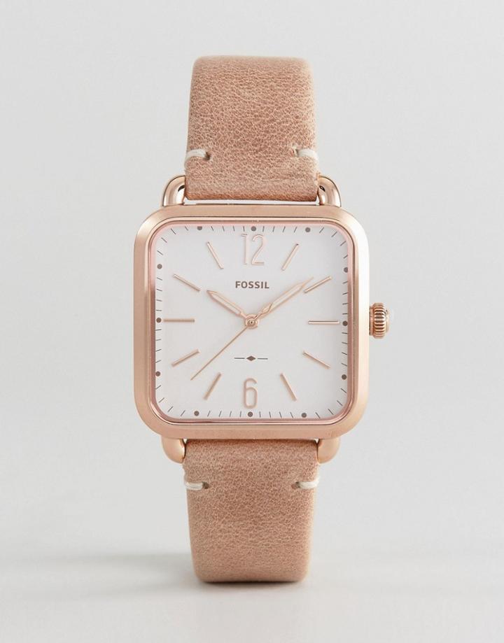 Fossil Es4254 Micah Square Leather Watch In Nude - Beige