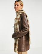 Topshop Boucle Gingham Scarf In Brown Print