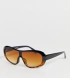Glamorous Exclusive Tortoiseshell Oversized Visor Sunglasses-brown
