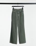 Asos Design 'relaxed' Dad Pants In Dark Khaki-green