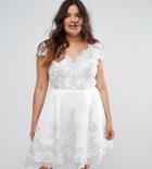 Chi Chi London Plus Premium Metallic Lace Cap Sleeve Dress With Scalloped Back - Silver
