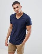 Asos Design T-shirt With V Neck In Navy - Navy